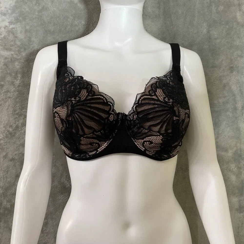 Paramour Beige Tempting Allover Lace Wire Bra 38D Black overlay 135061 - Picture 1 of 7
